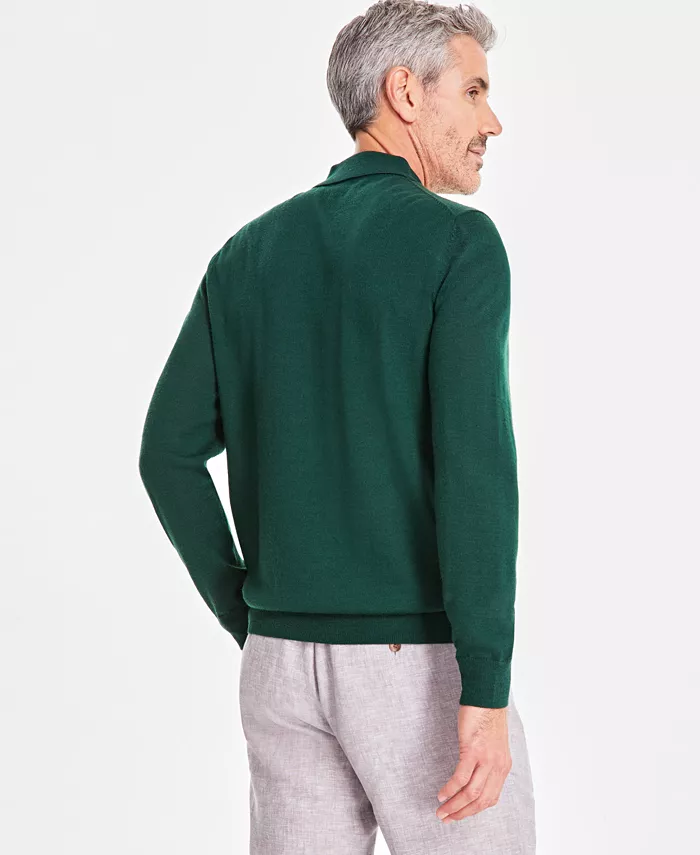 Men's Merino Wool Blend Polo Sweater - thumbnail 8