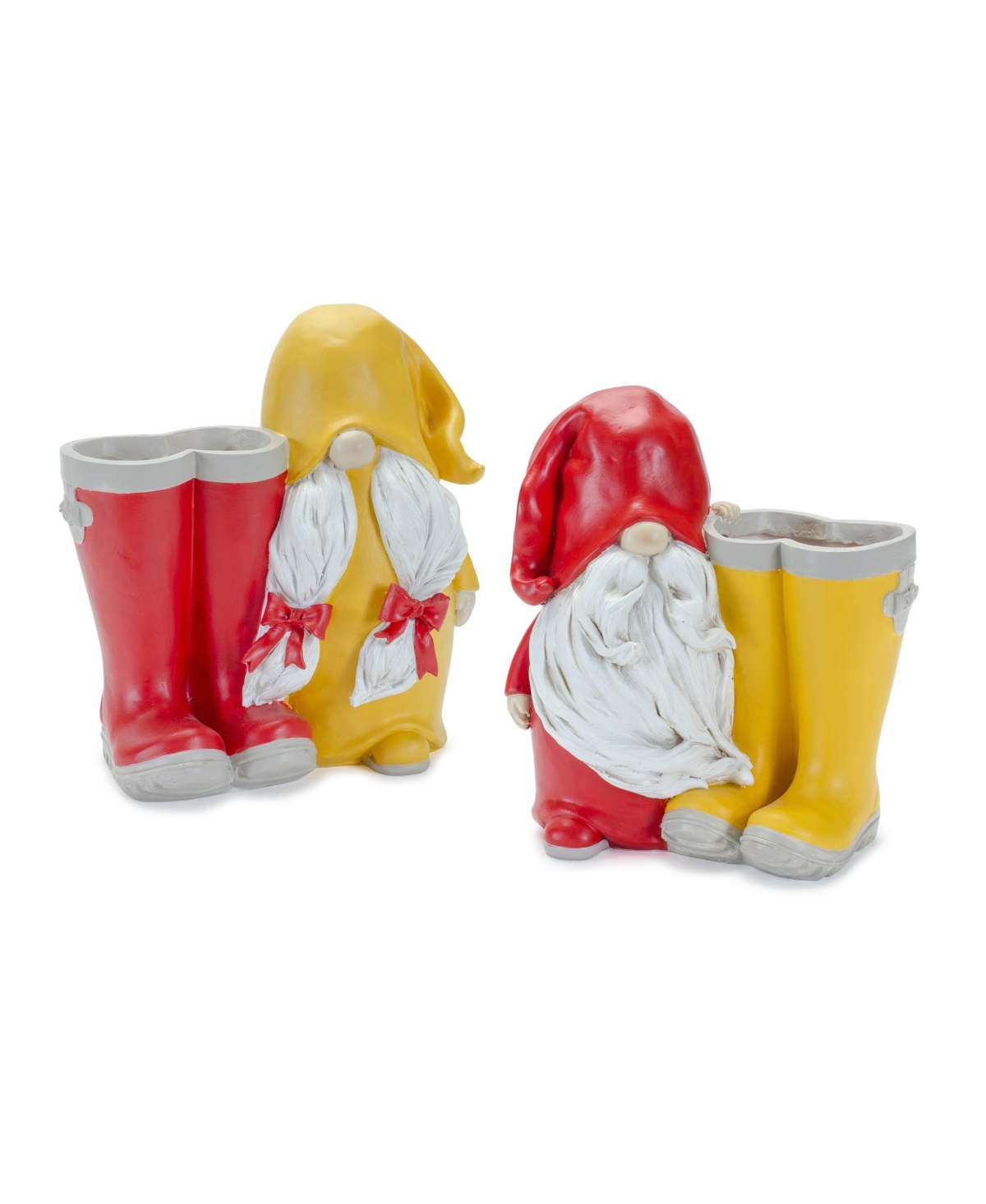 Garden Gnome With Rainboot Planter Or Vase (Set of 2) - Yellow, Red, White