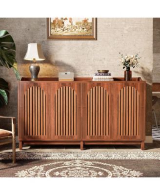 57" Farmhouse Wood + Shutter Doors + Adjustable Shelf + Freestanding Sideboard Buffet Storage Cabinet