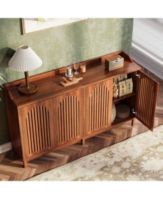 57" Farmhouse Wood + Shutter Doors + Adjustable Shelf + Freestanding Sideboard Buffet Storage Cabinet