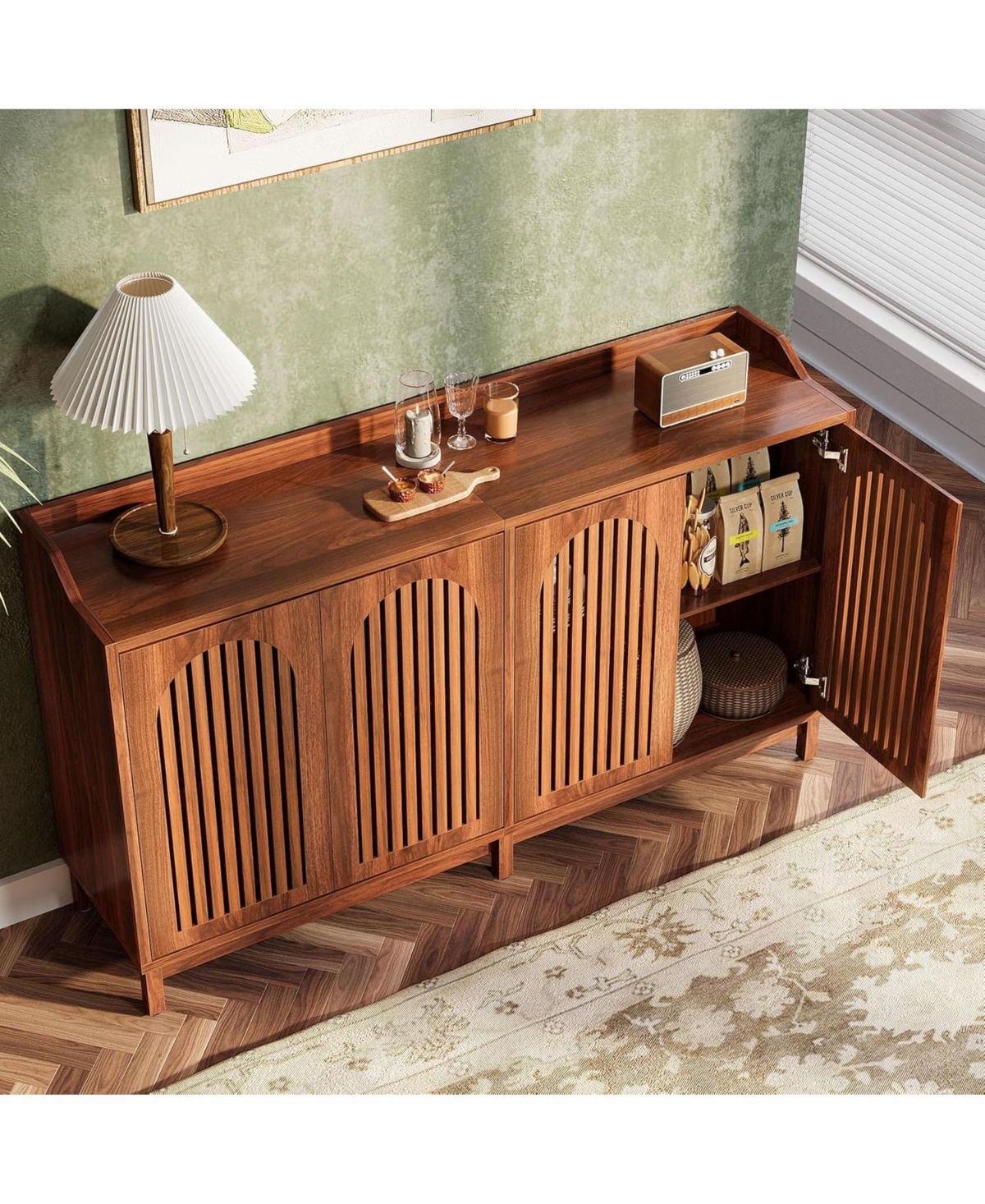 Tribesigns Sideboard Buffet Cabinet, Farmhouse Storage Cabinet with Shutter Doors and Adjustable Shelf, Freestanding Storage Cabinet for Dining Ro