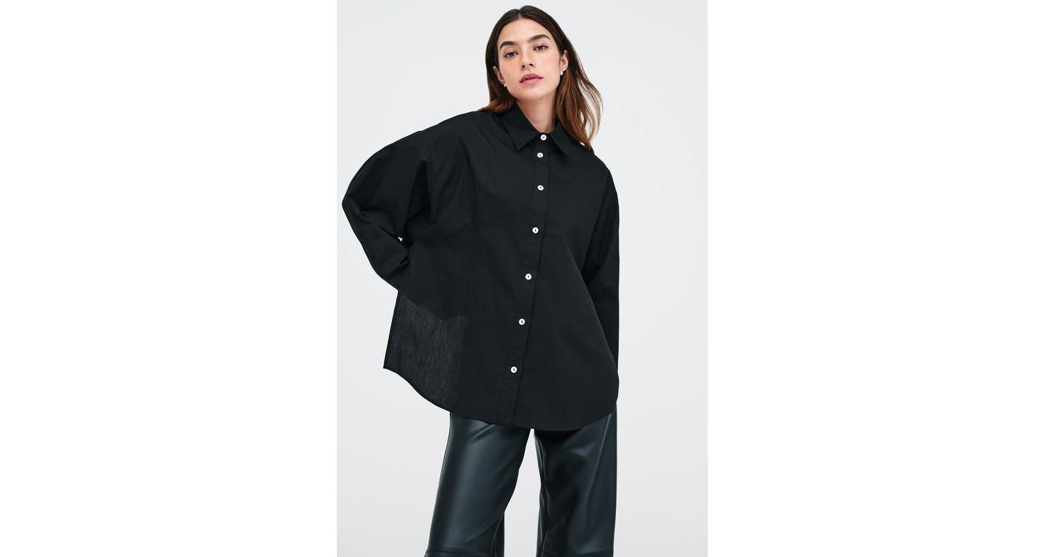 Women's Ezra Cropped-Back Cotton Poplin Button-Up Shirt with Dolman Sleeves