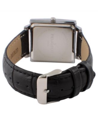 Men's 35mm Gray Dial Square Watch with Black leather Strap