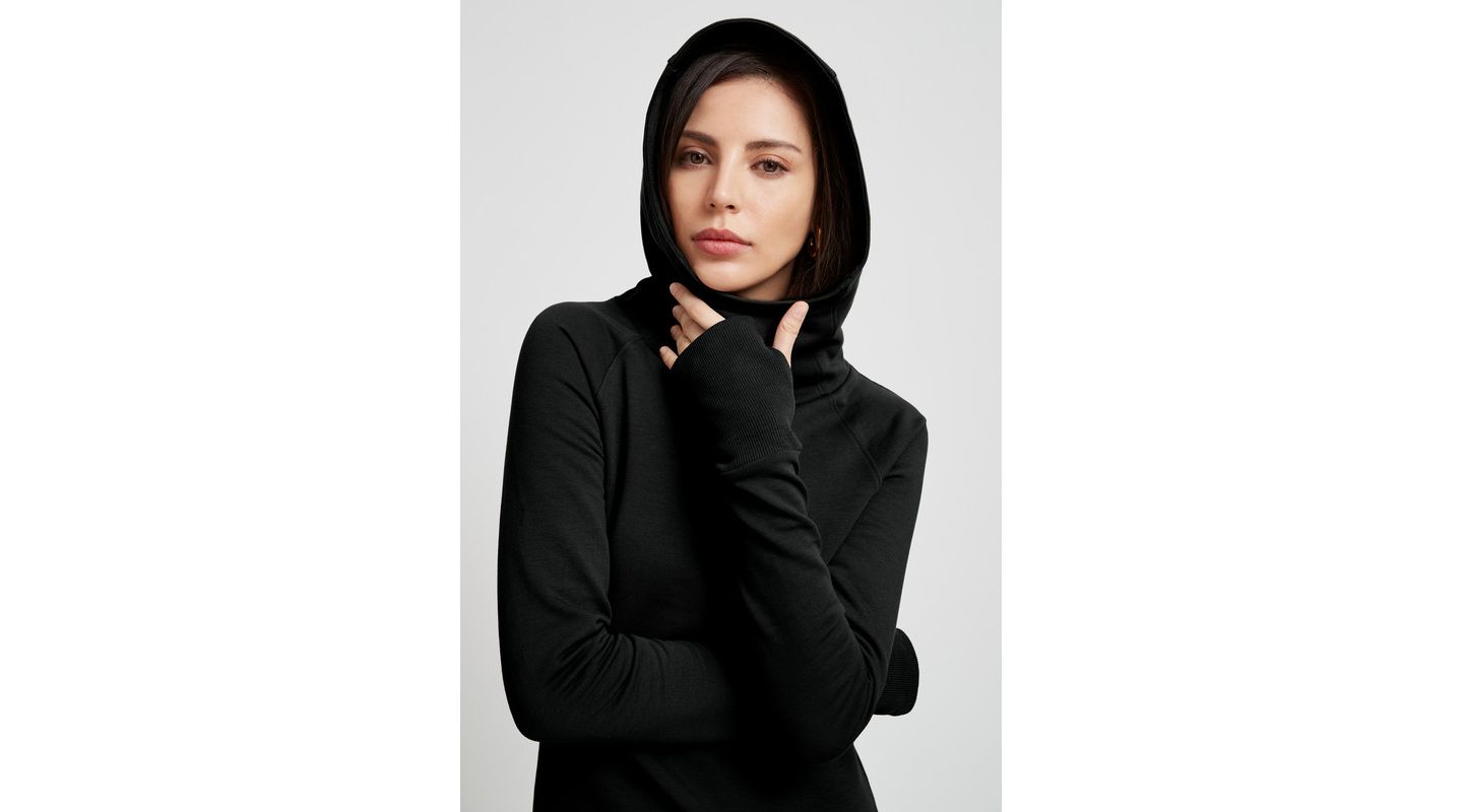 Женское платье Marcella Walker Hooded Midi Sweatshirt Dress with Layered Tulip Hem, цвет: Чёрный — фото 3