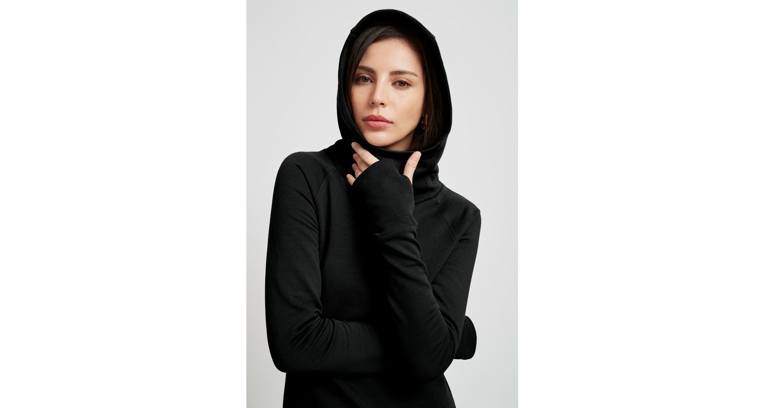 Women's Walker Hooded Midi Sweatshirt Dress with Layered Tulip Hem