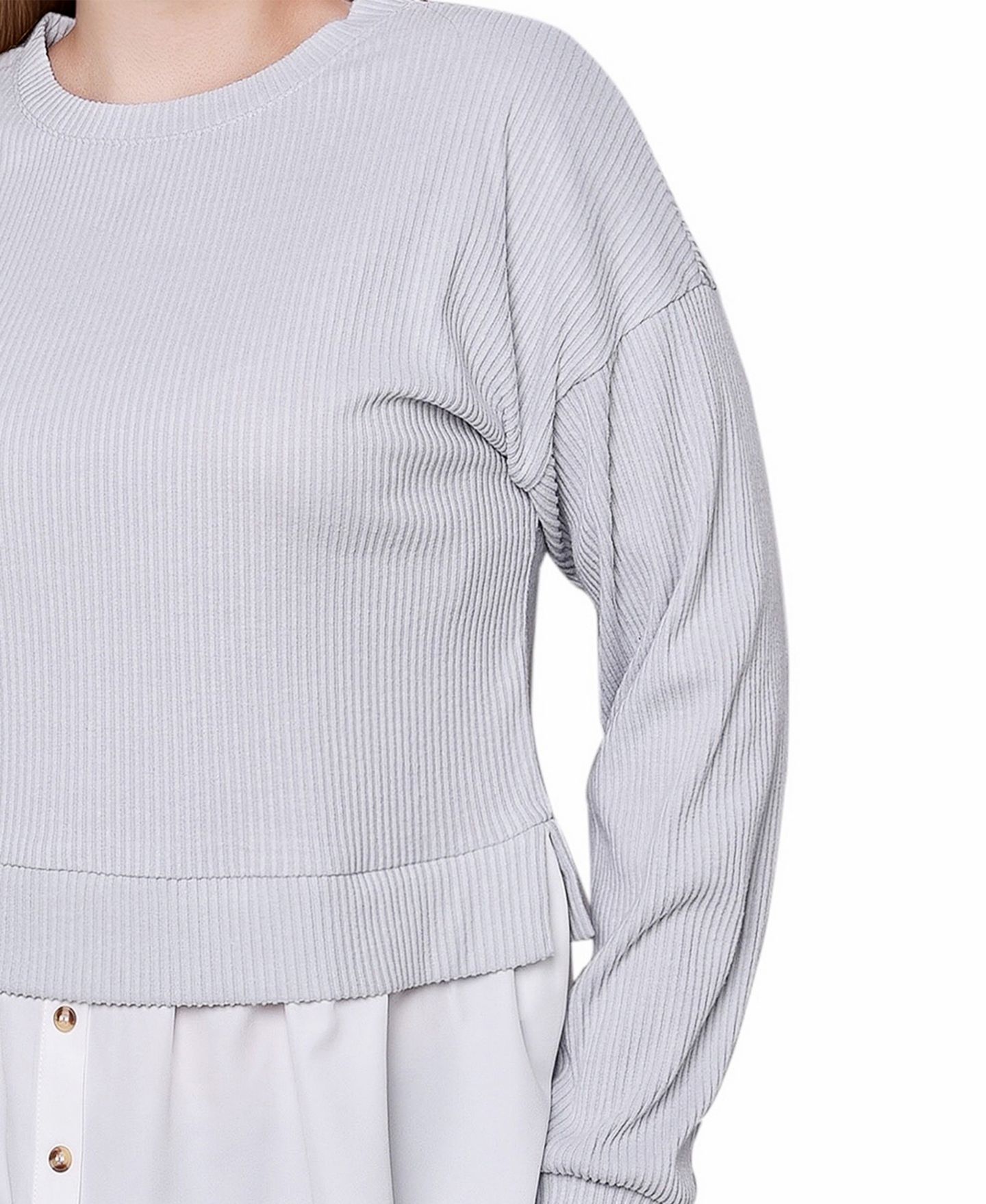 Женский топ NY Collection Petite Long Sleeve Two-Fer with Gathered Inset, цвет: Меланжевый серый — фото 4