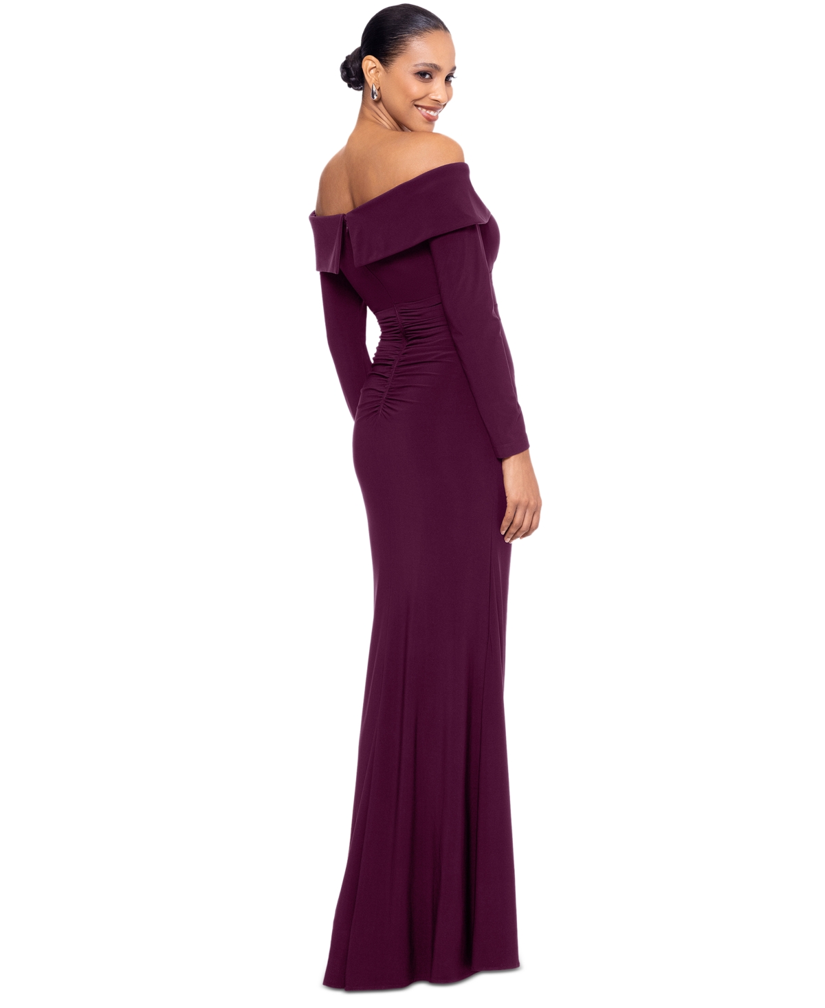 Xscape Women's Off-The-Shoulder Long-Sleeve Jersey Gown