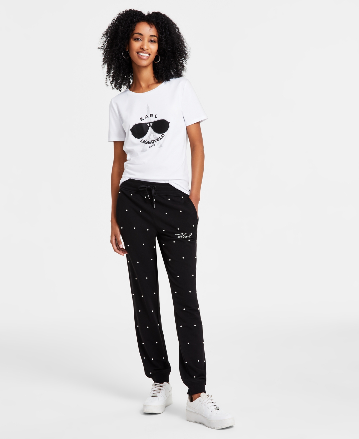 Karl Lagerfeld Paris Women's Faux-Pearl Embellished Jogger Pants, Regular & Petite