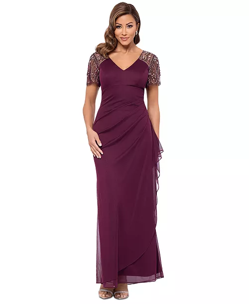 beaded-sleeve gown