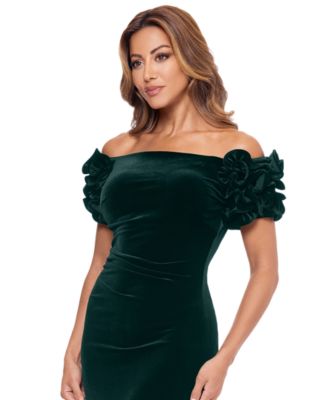 Women's Off-The-Shoulder Ruffled Velvet Gown