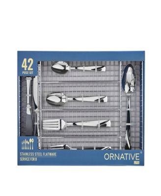 Rhoda Mirror 42 Piece Flatware Set with Wire Caddy, Service for 8 