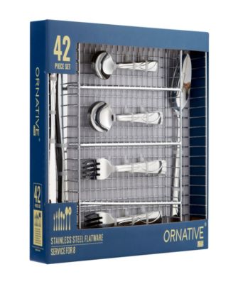 Jara Mirror 42 Piece Flatware Set with Wire Caddy, Service for 8 