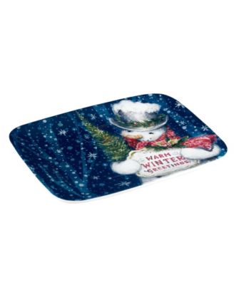 Snowman Greetings Rectangular Serving Platter