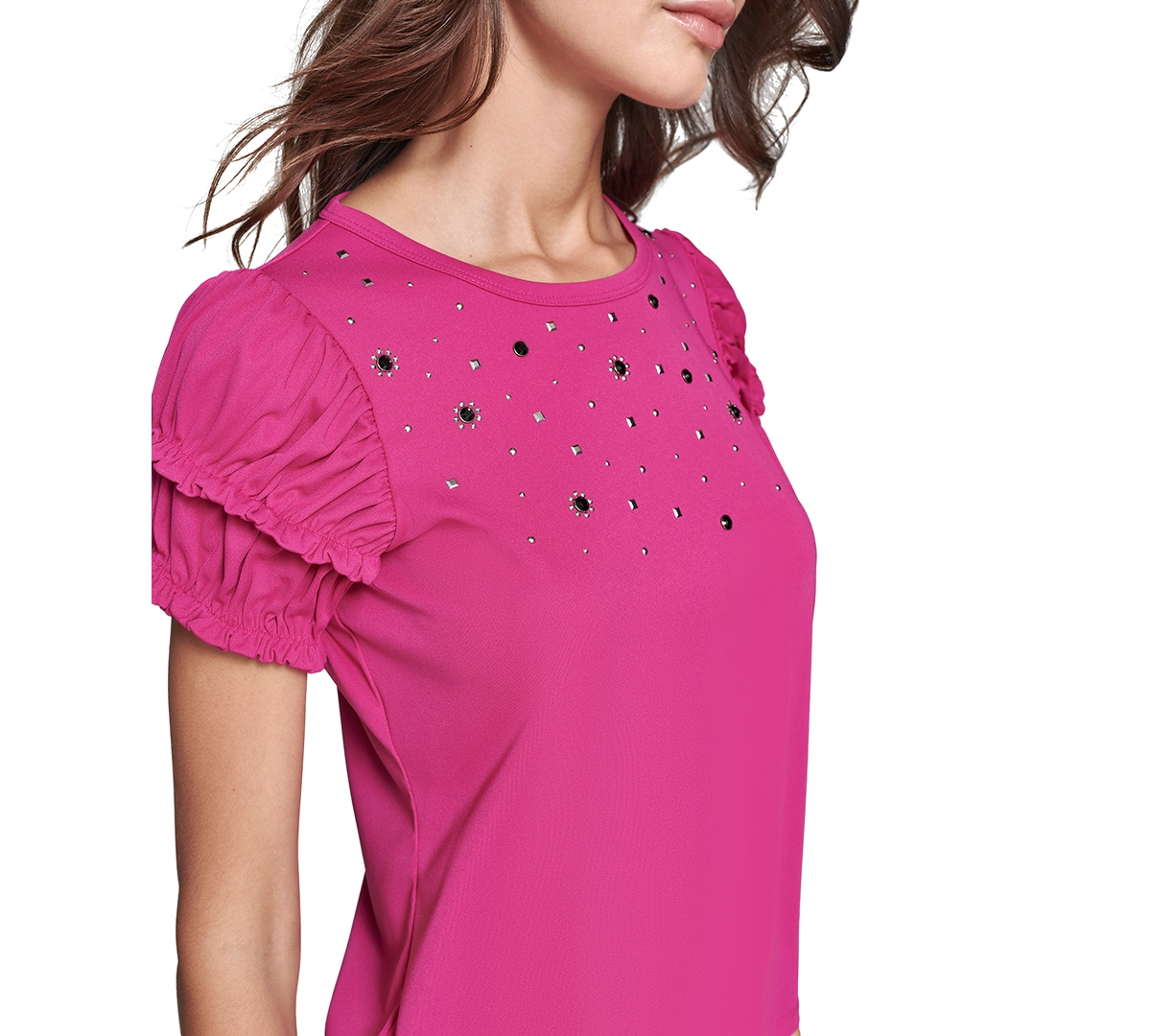 Karl Lagerfeld Paris Petite Embellished Puff-Sleeve Top