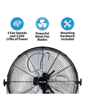 Adjustable High Velocity Wall Mount Fan – Heavy Duty Outdoor Garage Fan with 3 Speeds & Pull Chain, 4012 CFM