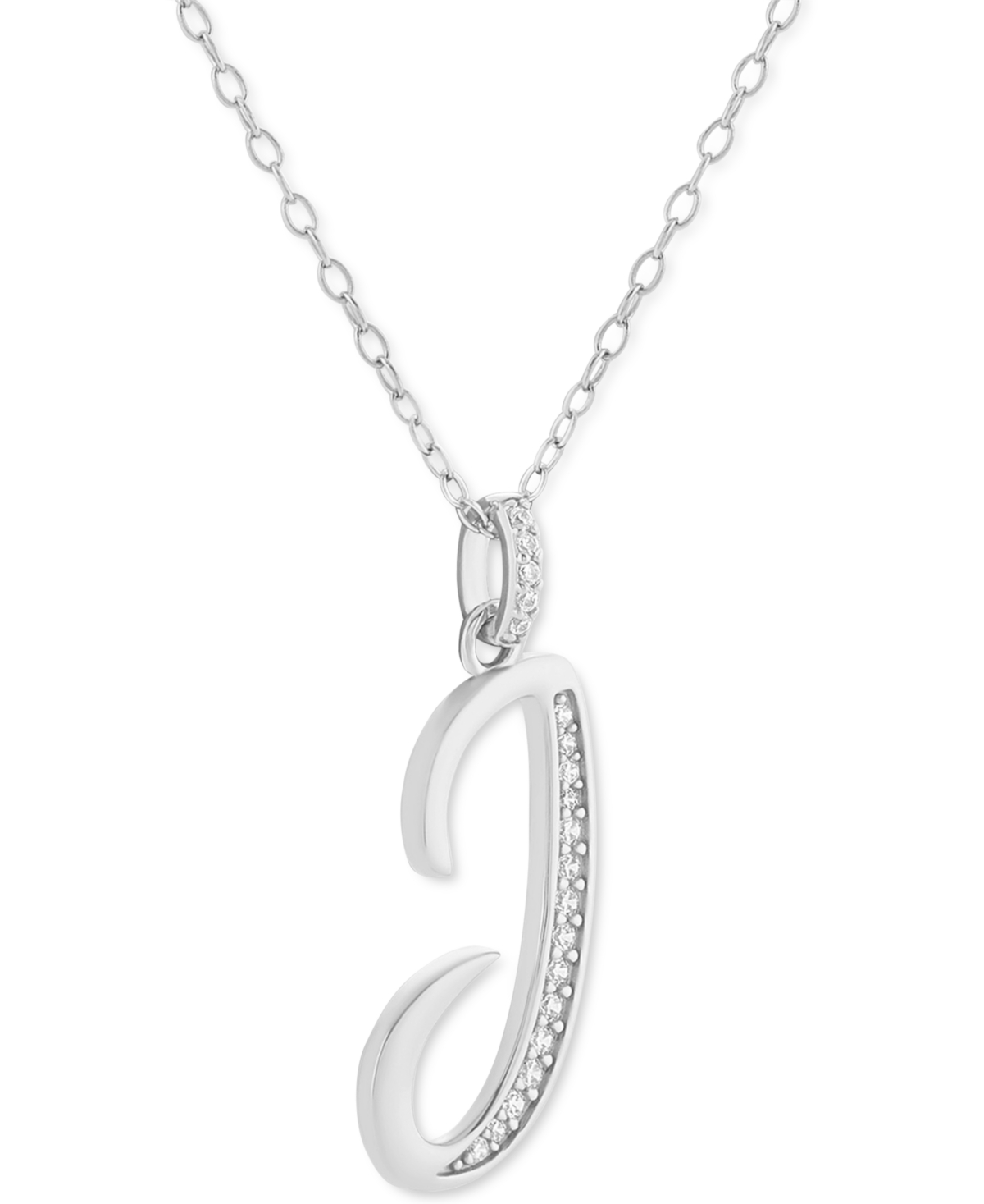 Holiday Lane Cubic Zirconia Initial Pendant Necklace in 18k Gold-Plated Sterling Silver, Created for Macy's (Also available in Sterling Silver) - J /