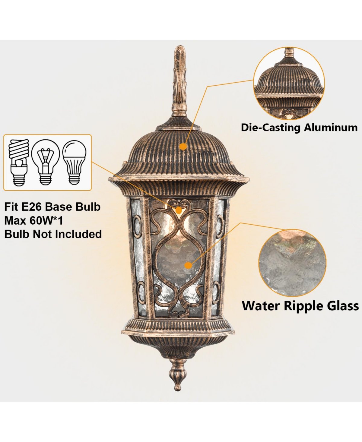 Moose Outdoor Wall Lights Waterproof Outside Porch Light Water Glass Shade