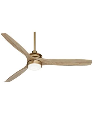 52" Windspun Modern Indoor Ceiling Fan 3 Blade LED Light Remote Control Soft Brass Finish Natural Wood Blades Bedroom