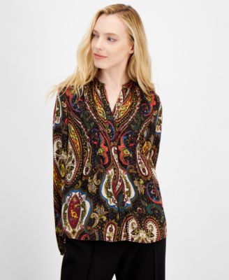 T Tahari - Women's Pleated Paisley-Print Blouse