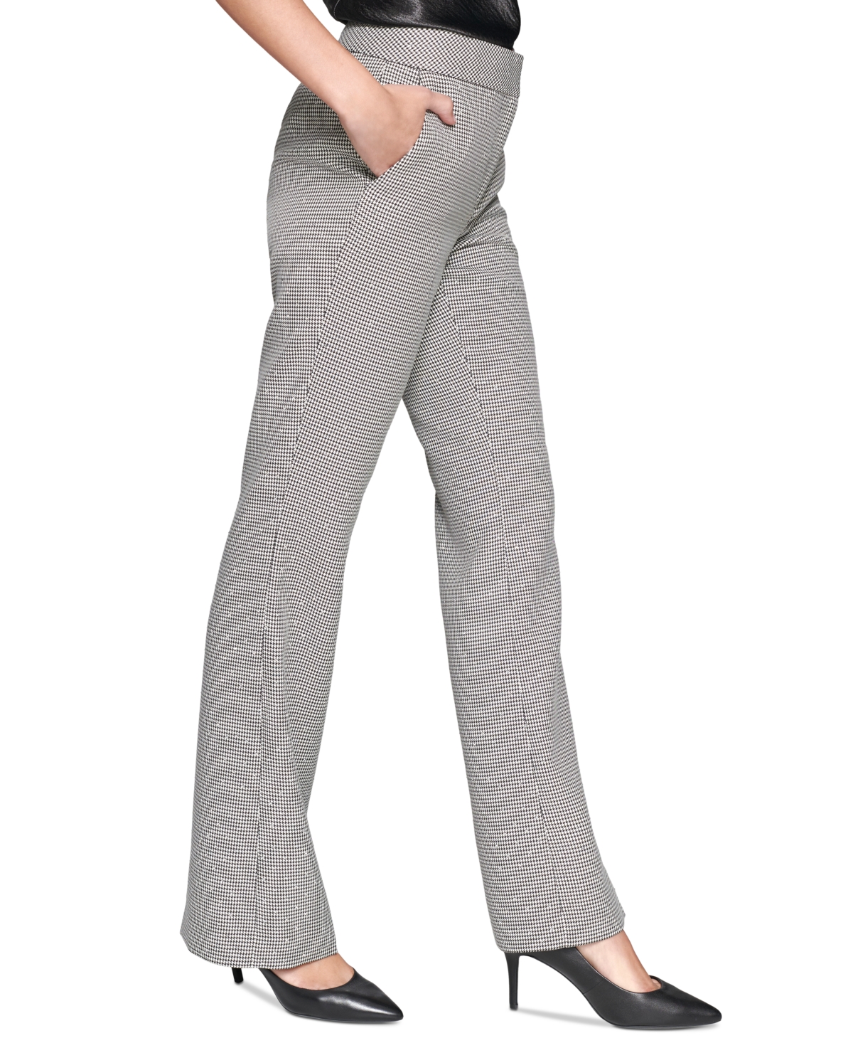 Karl Lagerfeld Paris Women's Sequined Houndstooth Straight-Leg Pants - Black  Soft White