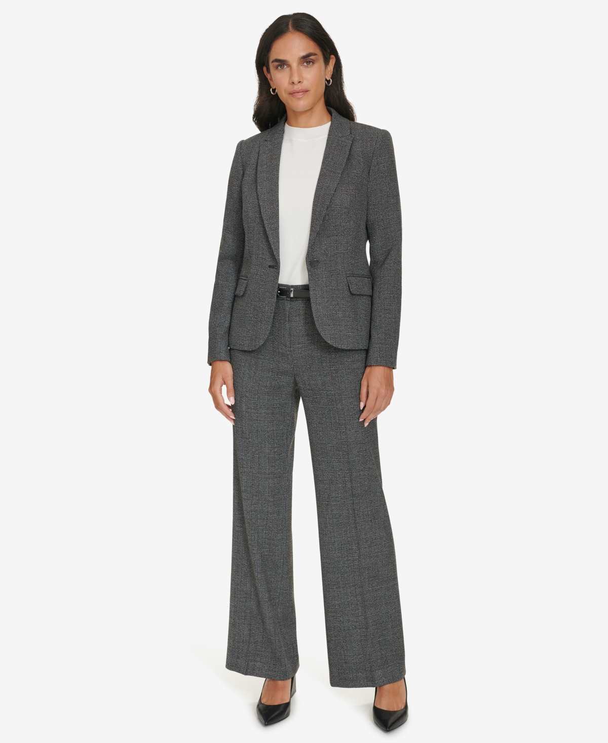 Calvin Klein Women's One-Button Glen Plaid Blazer