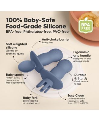 4-Pack Prep Baby Spoons & Forks Set, Self Feeding Baby Utensils 6-18 Months, Silicone BLW Baby Feeding Set, BPA-Free