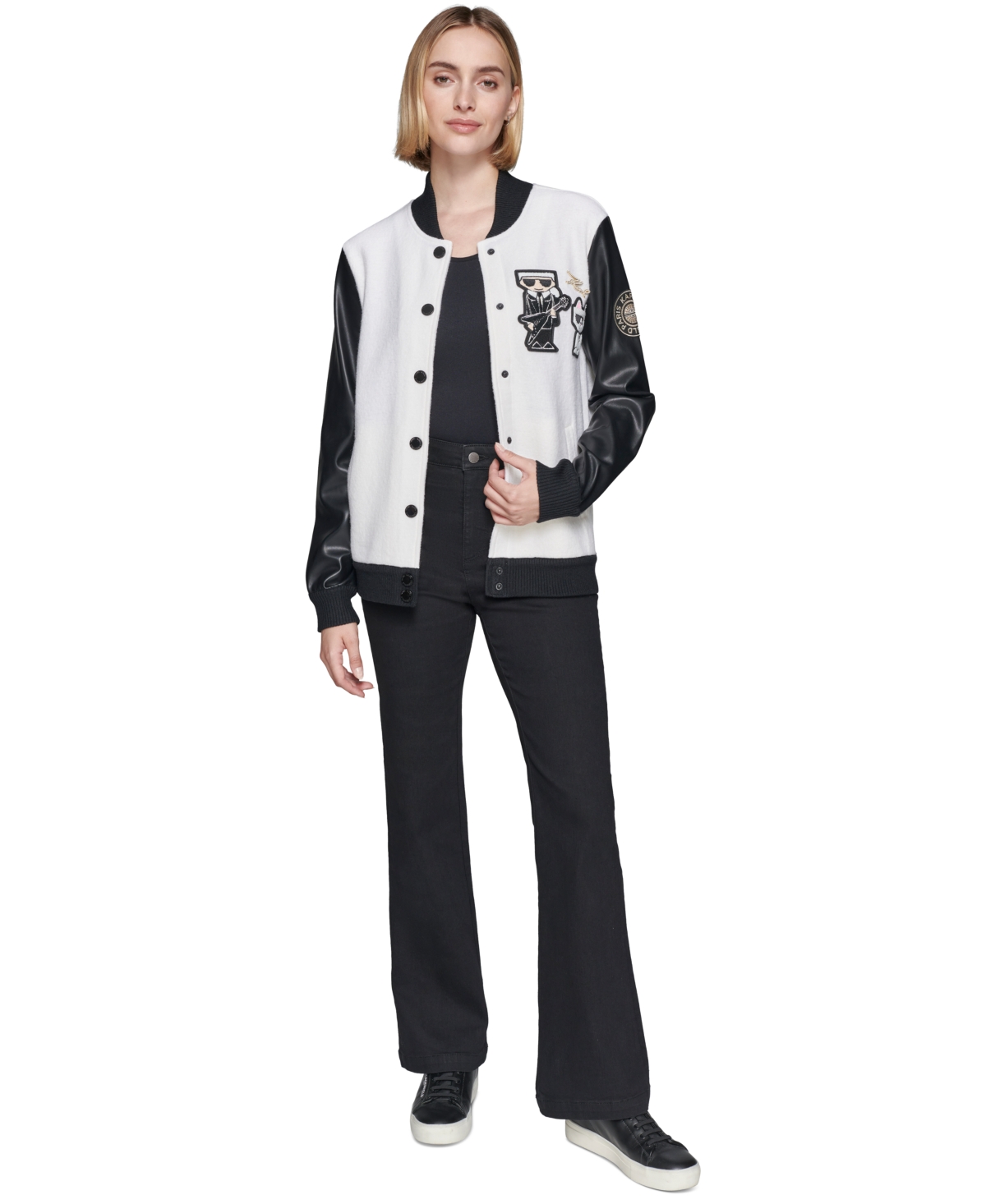 Karl Lagerfeld Paris Women's Motif Varsity Jacket - Black