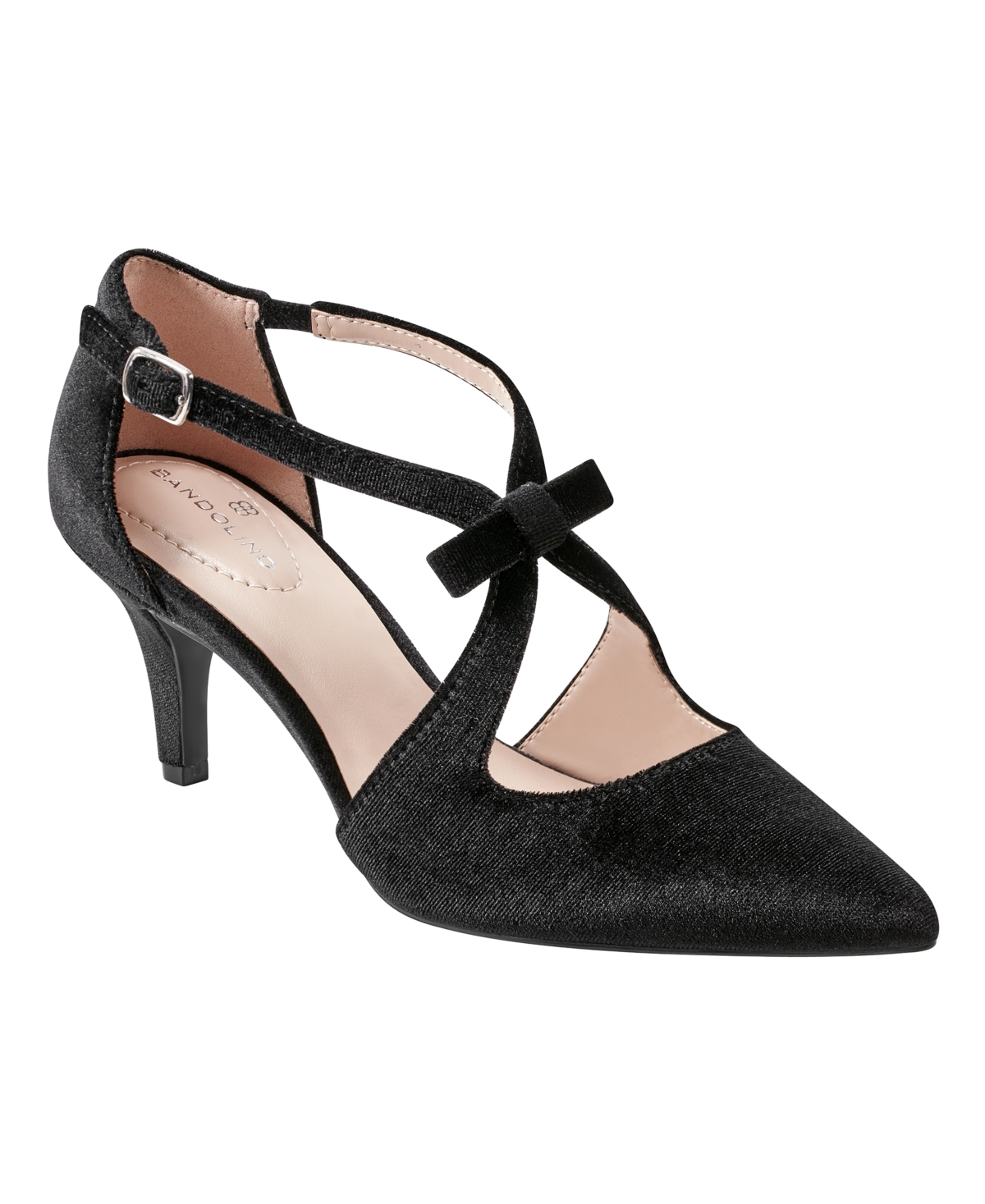 Shop Bandolino Women's Zeffer Strappy Bow Kitten Heel Pumps In Black Velvet