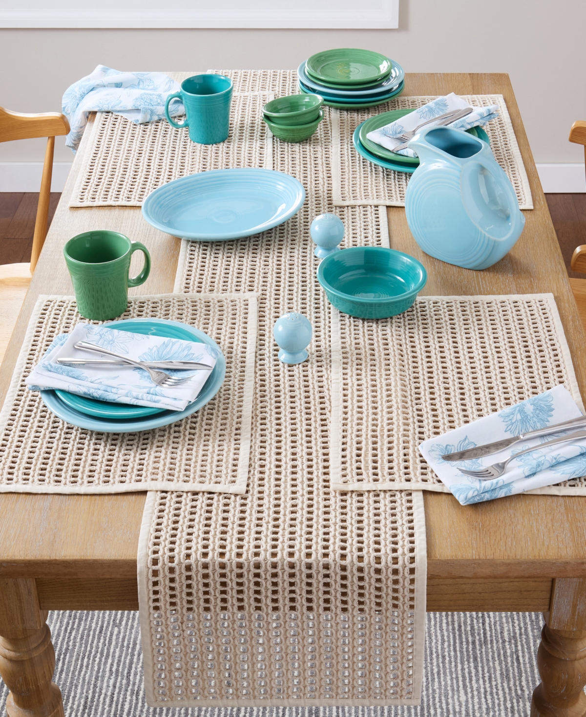Fiesta Kai Macrame Placemat 14" X 19", Set Of 4 In White,blue