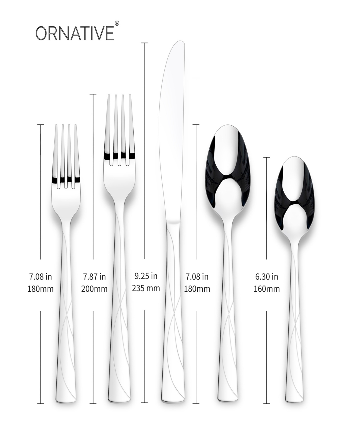 Ornative Jara Mirror Service For 8 42 Piece Flatware Set With Wire Caddy In Silver