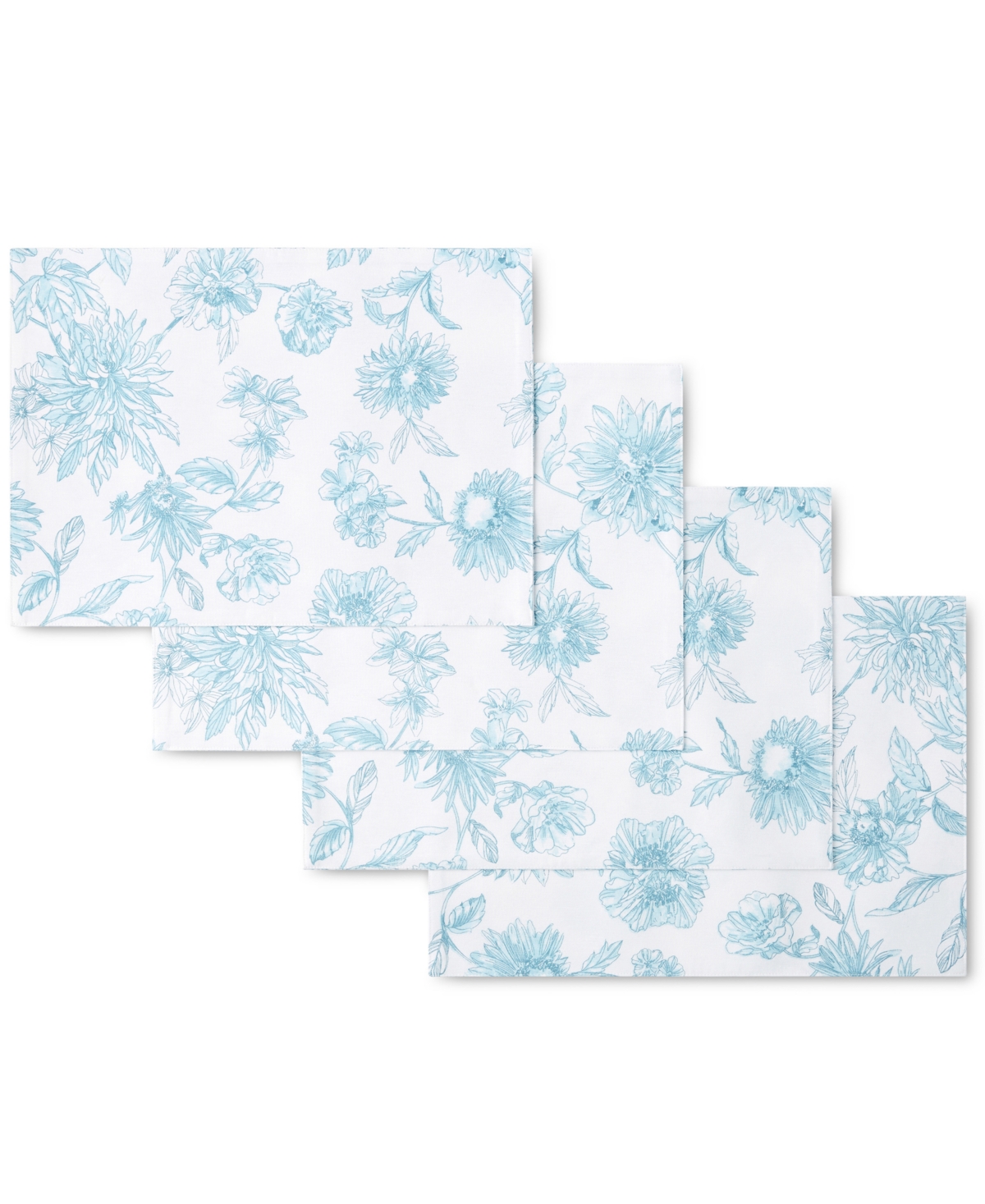 Botanical Floral Placemat 13" x 18", Set of 4 - White/Blue