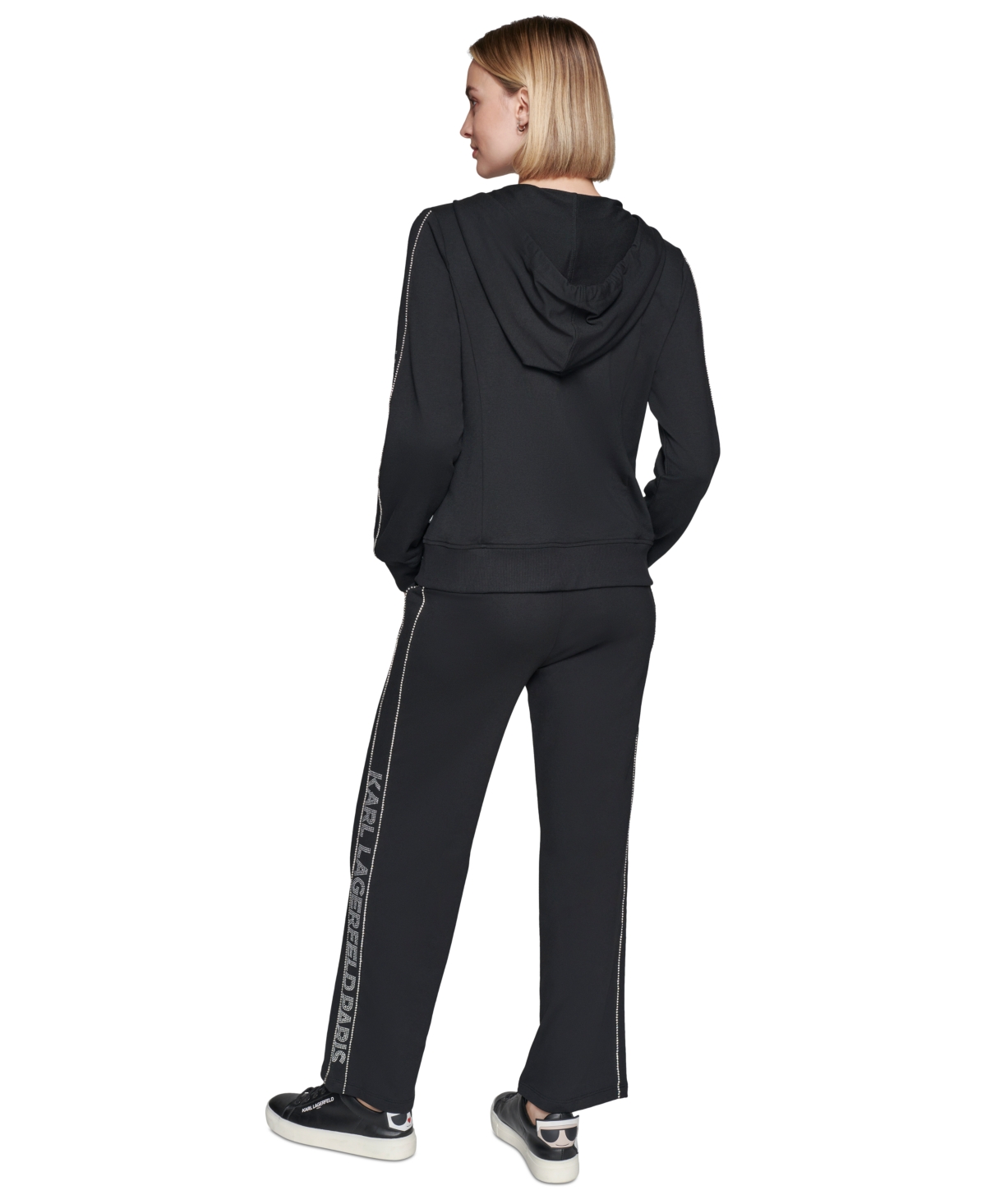 Karl Lagerfeld Paris Women's Petite Embellished Logo Zip Up Hoodie