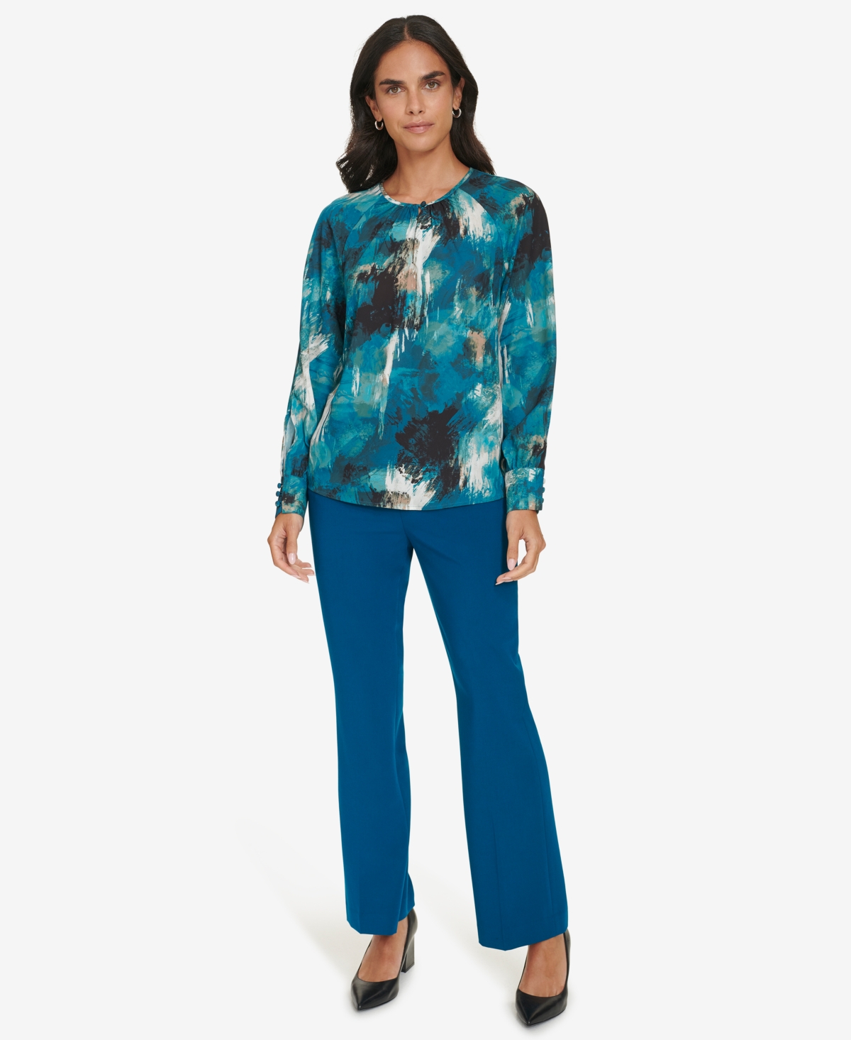 Calvin Klein Women's Printed Keyhole Blouse
