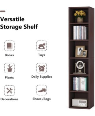 70.9 Inch Tall Narrow Bookcase, Rustic Corner Bookcase with Storage, 6 Tier Cube Display Shelves for Home Office
