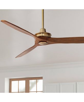 52" Windspun Modern Indoor Ceiling Fan 3 Blade Remote Control Brass Finish Motor Walnut Finish Wood Blades Bedroom