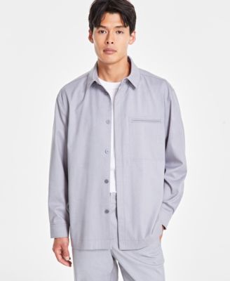 Men's Mercerized Cotton Short-Sleeve Crewneck T-Shirt , Clean One Pocket Heathered Shirt Jacket & Clean Heathered Pants