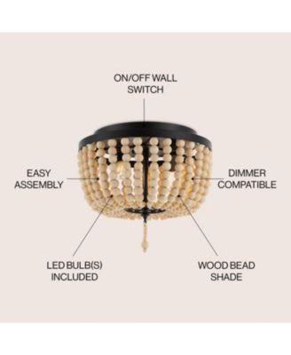 Allison 10" 2-Light Shabby Chic Farmhouse Wood Beaded/Metal LED Flush Mount, White