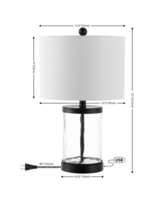 Alexander 21" Modern Designer Iron/Water Glass LED Table Lamp with USB Charging Port, Black/Clear (Set of 2)