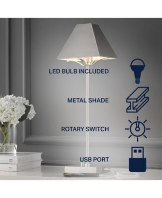 Ruthen 25" Industrial Style Iron Pyramid Bedside LED Table Lamp with USB Charging Port, Nickel