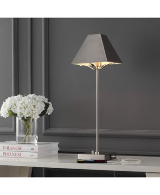 Ruthen 25" Industrial Style Iron Pyramid Bedside LED Table Lamp with USB Charging Port, Nickel