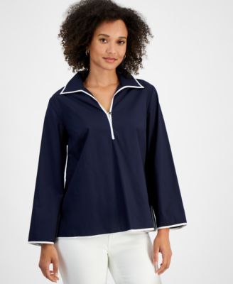 Nautica Jeans - Women's Cotton Spread-Collar Long-Sleeve Top