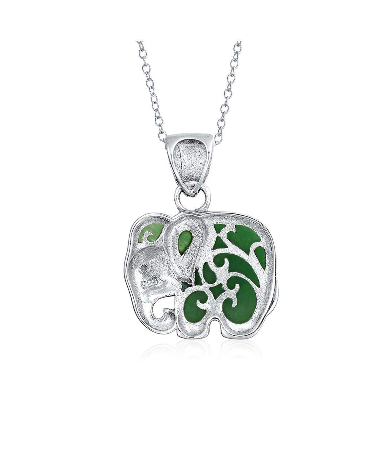 Bling Jewelry Bali Style Indian Elephant NaturalPendant Oxidized Sterling Silver Necklace For Women - Green quartz