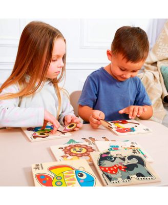 6XSET Realistic Wooden Montessori Puzzles for Toddlers Ages 1-3