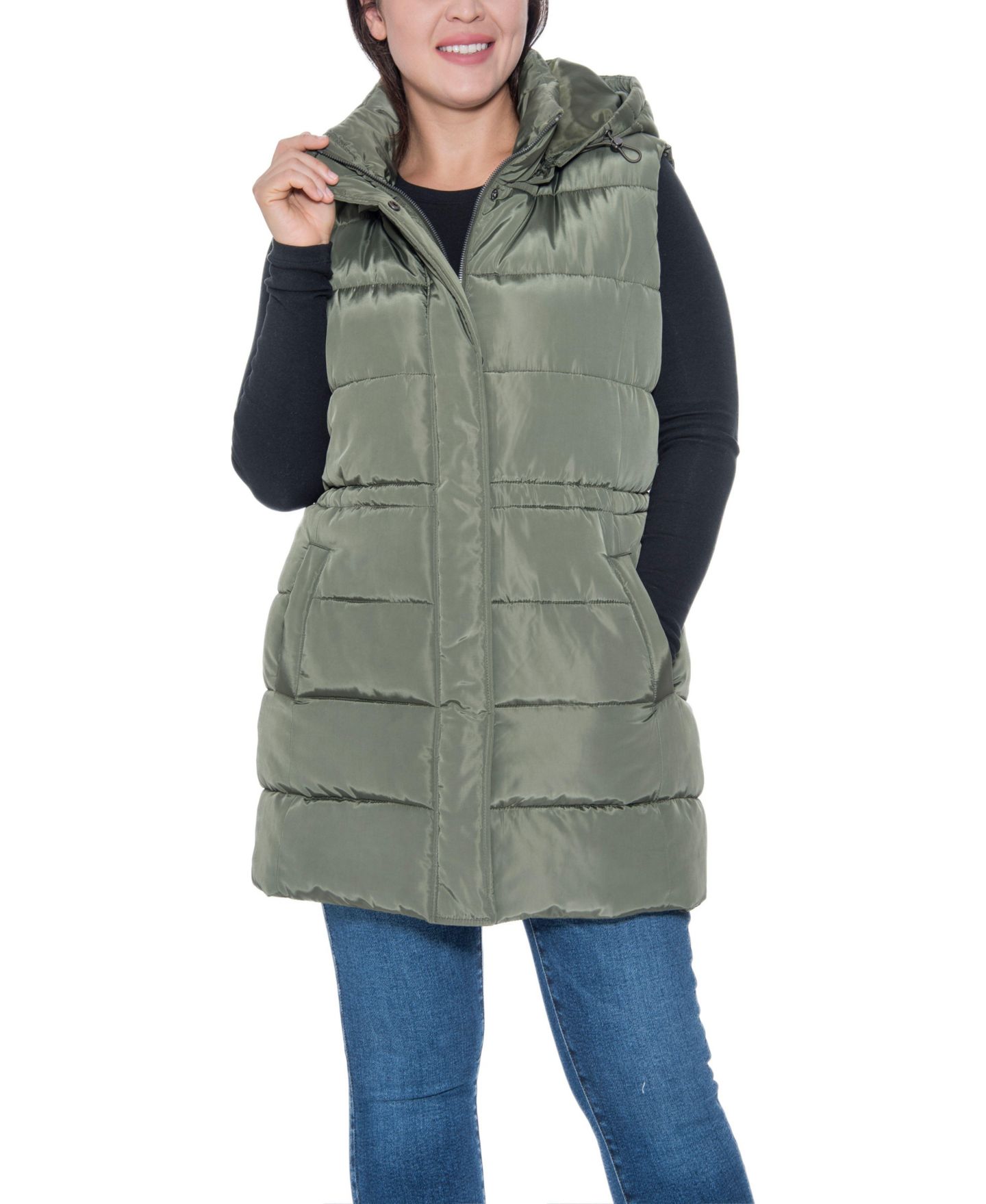 Женский жилет Sebby Collection Plus Size Puffer Vest With Drawstring Waist, цвет: Оливковый — фото 3