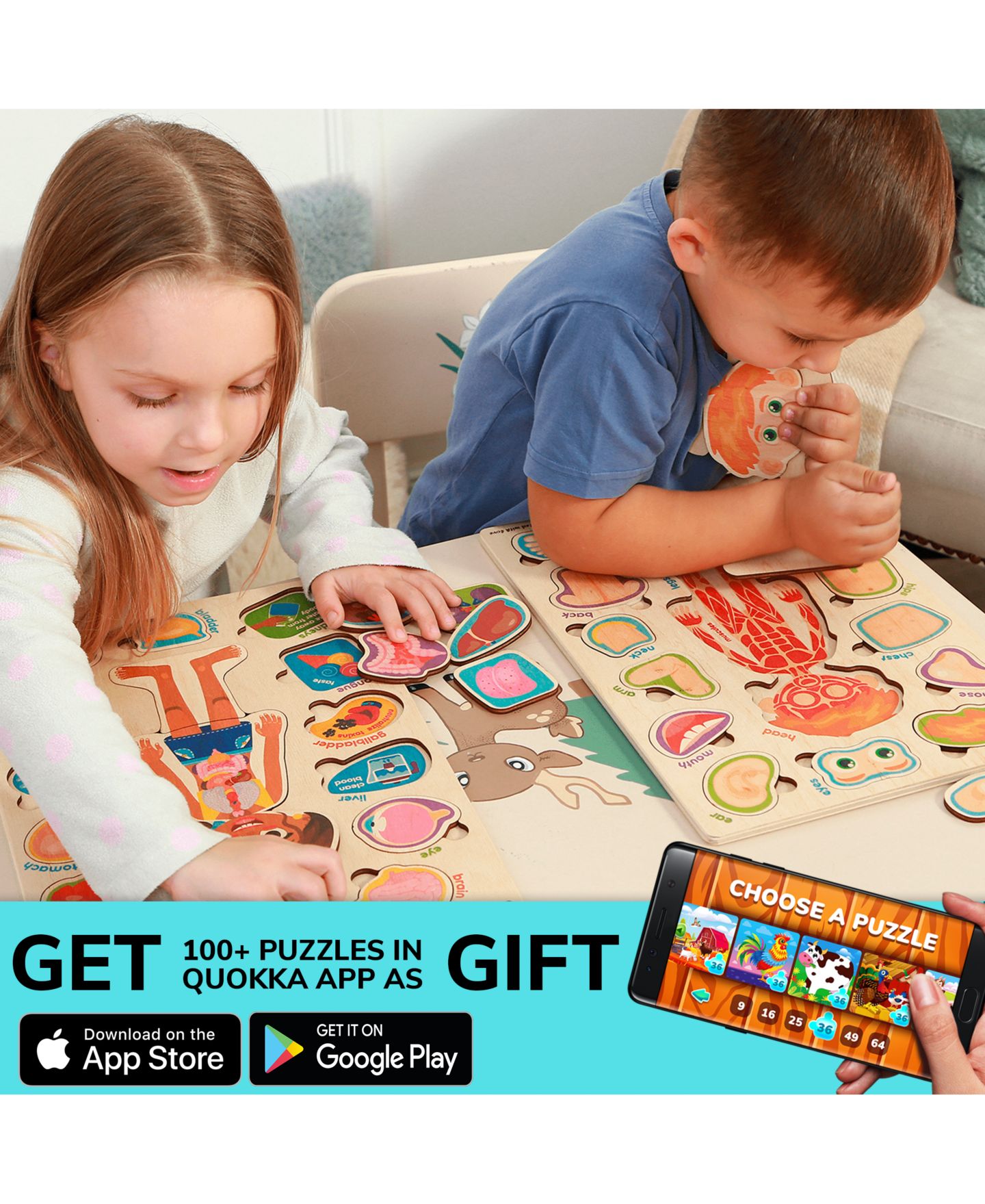 Детские игрушки Quokka Wooden Montessori Human Anatomy 2-Puzzle Set, Ages 4-6 — фото 5