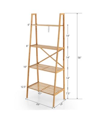 4-Tier Bamboo Ladder Bookshelf 58'' Display Shelf Storage Rack Plant Flower Stand