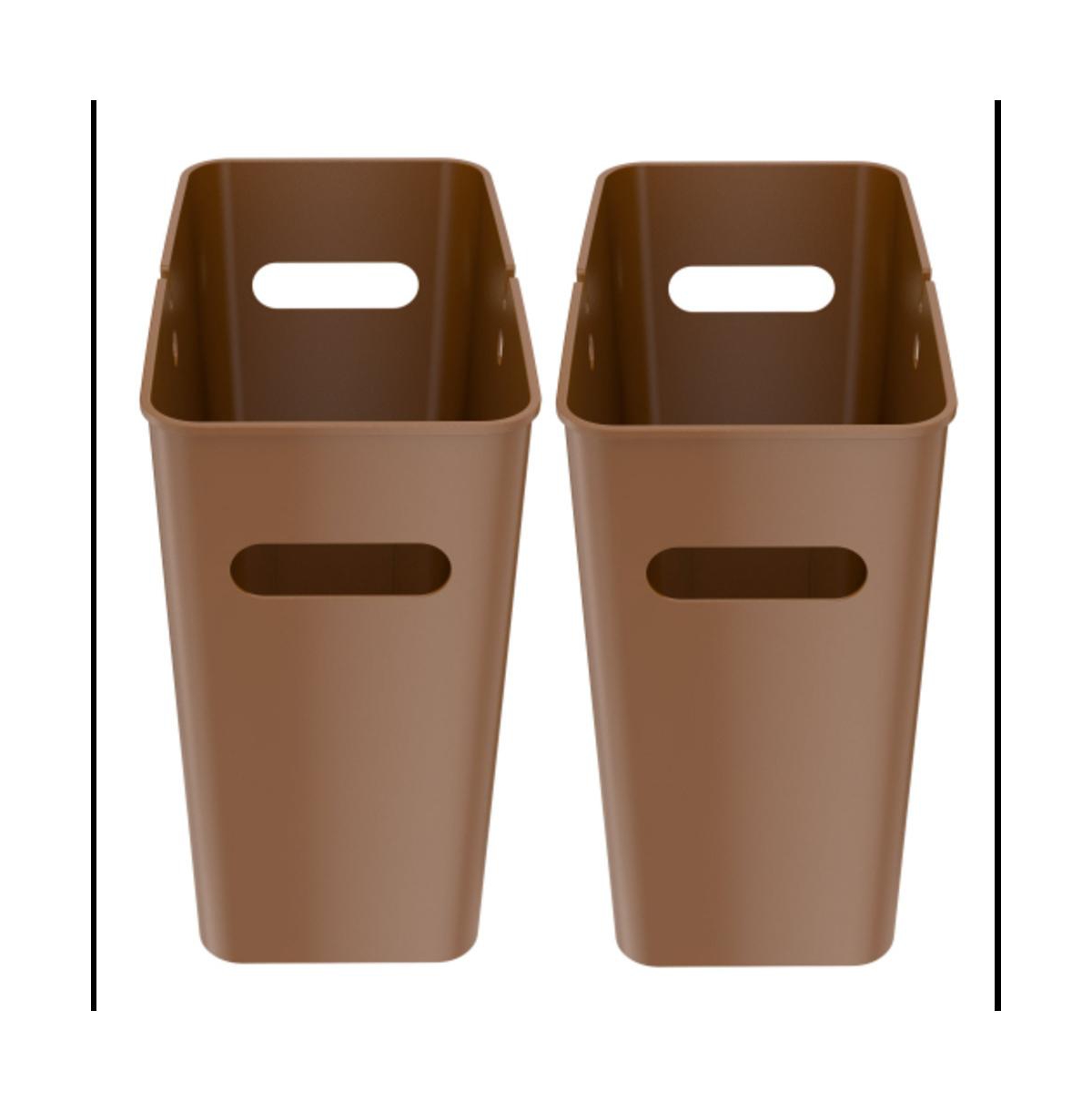 SlimGiant Plastic Wastebasket with Handles 4.2 Gallon Set of 2 - Brown