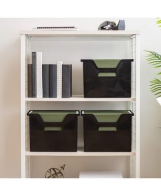 USA Large Portable Desktop File Box with Open Lid, 4 Pack, Side Handles, Hanging File Folders, Tabs & Inserts, Letter Size, Magazines, Newspapers, Mail, Books, Notebooks, Black