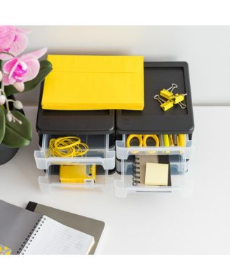 Small 3-Drawer Plastic Desktop Organizer, 2 Pack, Stackable Office School Stationery Makeup Bathroom Utility Medical Supplies, Black