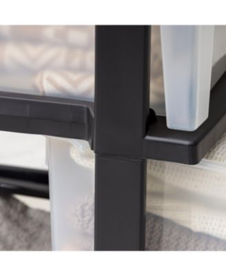 3-Drawer Plastic Storage Dresser, 2-Pack, Standing Organizer Storage Container Bin with Drawers for Clothes Crafts Classroom Bedroom Dorm, Black/Clear